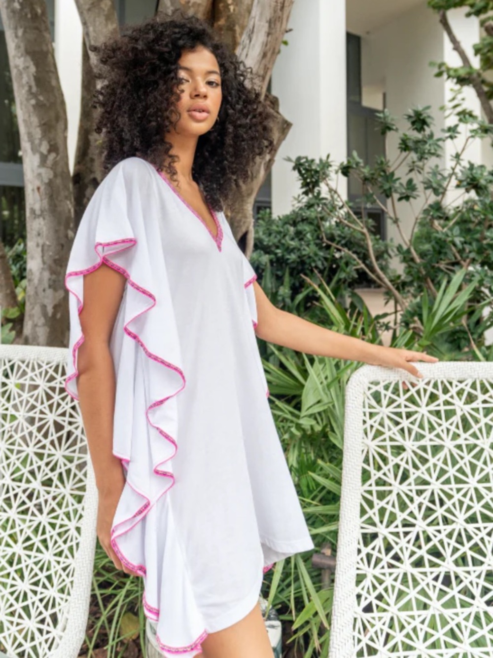 Pitusa Flare Mini Beach White Coverup/Caftan (Standard)
